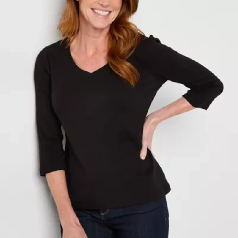 St. John's Bay Womens V Neck 3/4 Sleeve T-Shirt