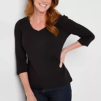 St. John's Bay Womens V Neck 3/4 Sleeve T-Shirt