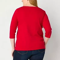 St. John's Bay Womens Easy-on + Easy-off V Neck 3/4 Sleeve Adaptive Plus T-Shirt