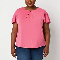 Liz Claiborne Womens Crew Neck Short Sleeve Plus Blouse