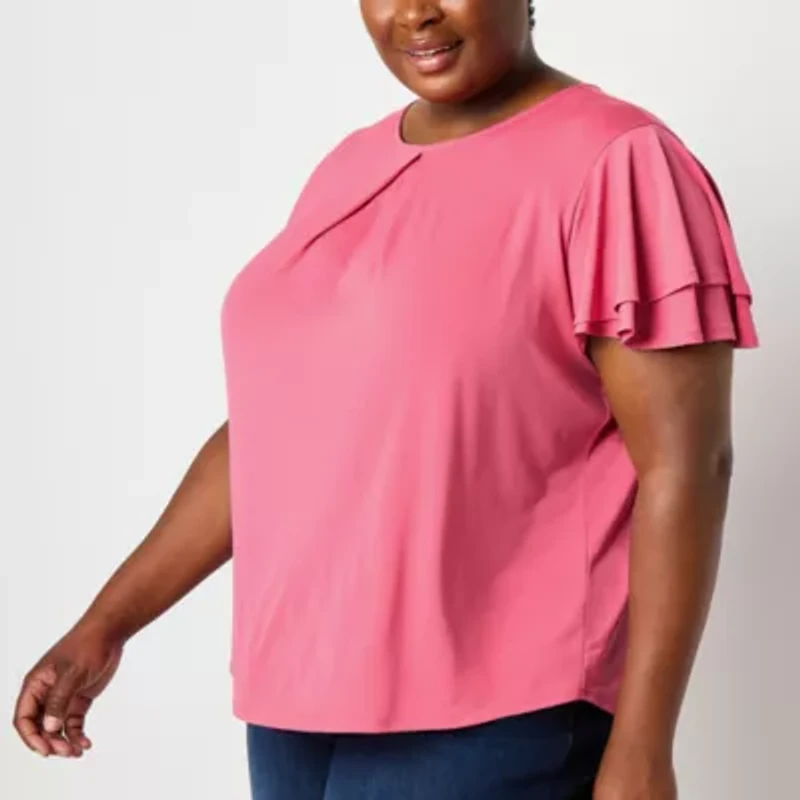 Liz Claiborne Womens Crew Neck Short Sleeve Plus Blouse