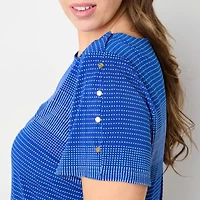 Liz Claiborne Womens Easy-on + Easy-off Round Neck Short Sleeve Adaptive Plus Blouse
