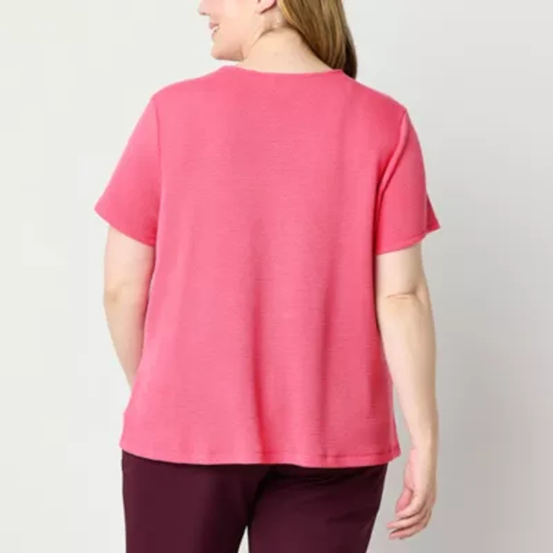 Liz Claiborne Womens Keyhole Neck Short Sleeve Plus Blouse