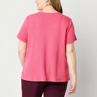 Liz Claiborne Womens Keyhole Neck Short Sleeve Plus Blouse