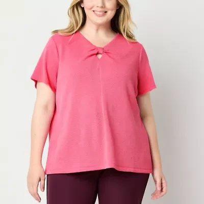 Liz Claiborne Womens Keyhole Neck Short Sleeve Plus Blouse