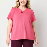 Liz Claiborne Womens Keyhole Neck Short Sleeve Plus Blouse