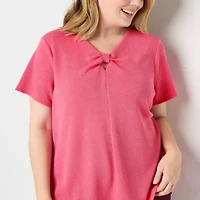 Liz Claiborne Womens Keyhole Neck Short Sleeve Plus Blouse