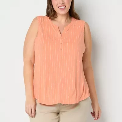 Liz Claiborne Womens Plus Split Crew Neck Sleeveless Tank Top