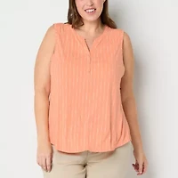 Liz Claiborne Womens Plus Split Crew Neck Sleeveless Tank Top
