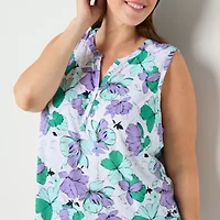 Liz Claiborne Womens Plus Split Crew Neck Sleeveless Tank Top
