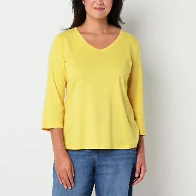 St. John's Bay Womens V Neck 3/4 Sleeve T-Shirt