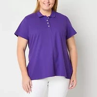 St. John's Bay Plus Womens Adaptive Short Sleeve Easy-on + Easy-off Polo Shirt