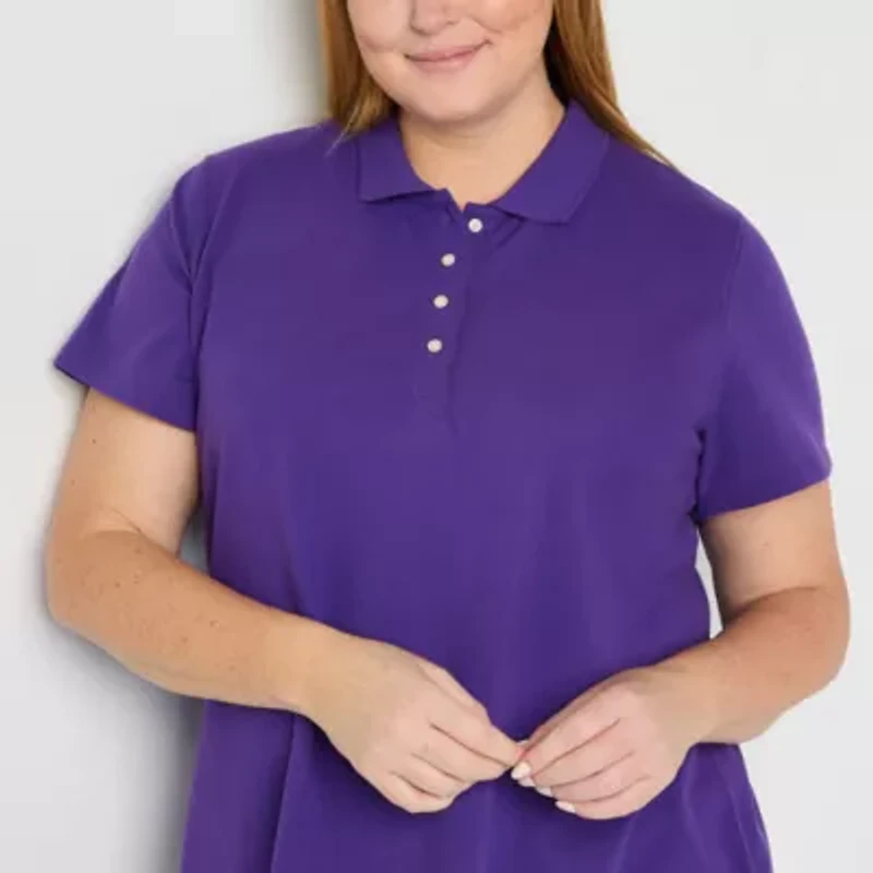 St. John's Bay Plus Womens Adaptive Short Sleeve Easy-on + Easy-off Polo Shirt