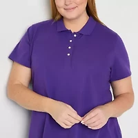 St. John's Bay Plus Womens Adaptive Short Sleeve Easy-on + Easy-off Polo Shirt