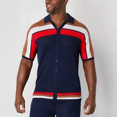 Shaquille O'Neal XLG Big and Tall Button Front Mens Short Sleeve Sweater