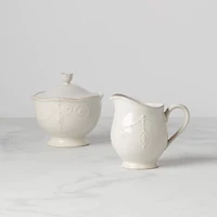 Lenox French Perle White Stoneware Sugar & Creamer Set