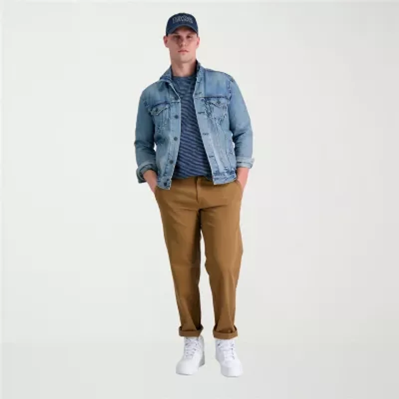Haggar Life Khaki Comfort Chino Mens Waistband Straight Fit Flat Front Pant