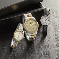 Timex® Womens Two Tone Mother-of-Pearl Expansion Watch