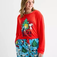 Womens Peanuts Snoopy Microfleece Crew Neck Long Sleeve 2-pc. Matching Family Plus Pajama Sets