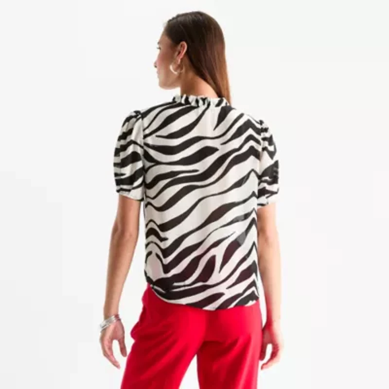 Worthington Womens Petite V Neck Short Sleeve Blouse