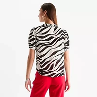 Worthington Womens Petite V Neck Short Sleeve Blouse