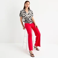 Worthington Womens Petite V Neck Short Sleeve Blouse