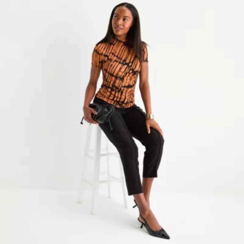 Worthington Womens Petite Short Sleeve Mock Neck Top