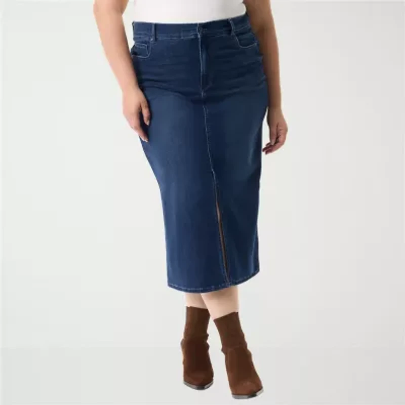 Gloria Vanderbilt Womens Plus High Rise Long Denim Skirt