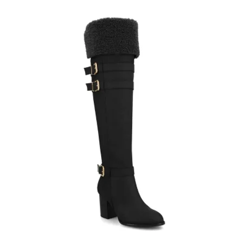 Journee Collection Womens Alyza Stacked Heel Over the Knee Boots