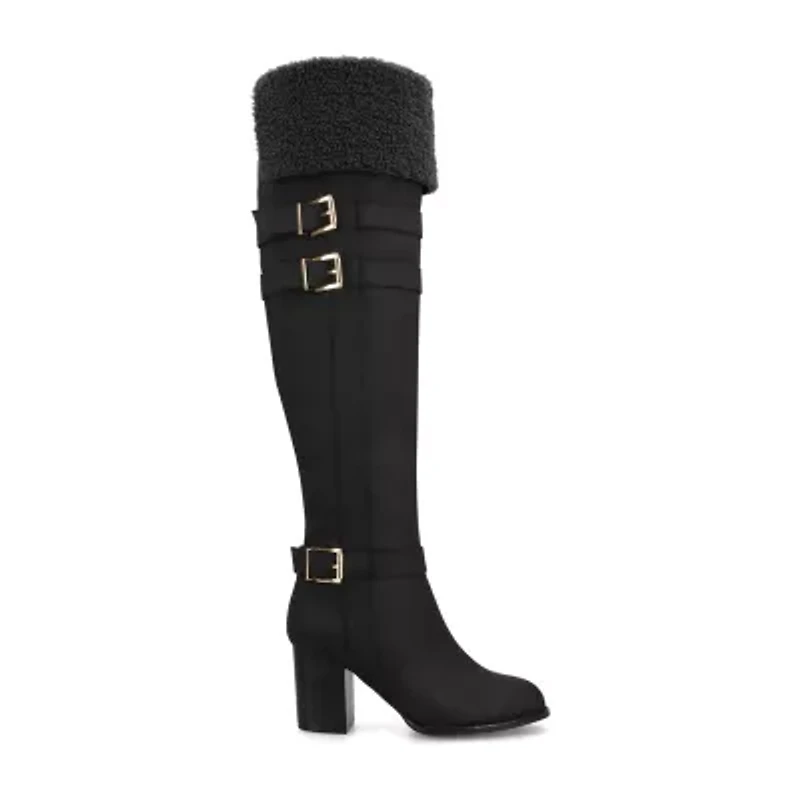Journee Collection Womens Alyza Stacked Heel Over the Knee Boots