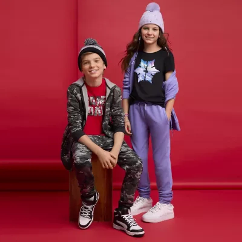 Xersion Super Soft Little & Big Kid Girls Cuffed Mid Rise Regular Fit Fleece Jogger Pant