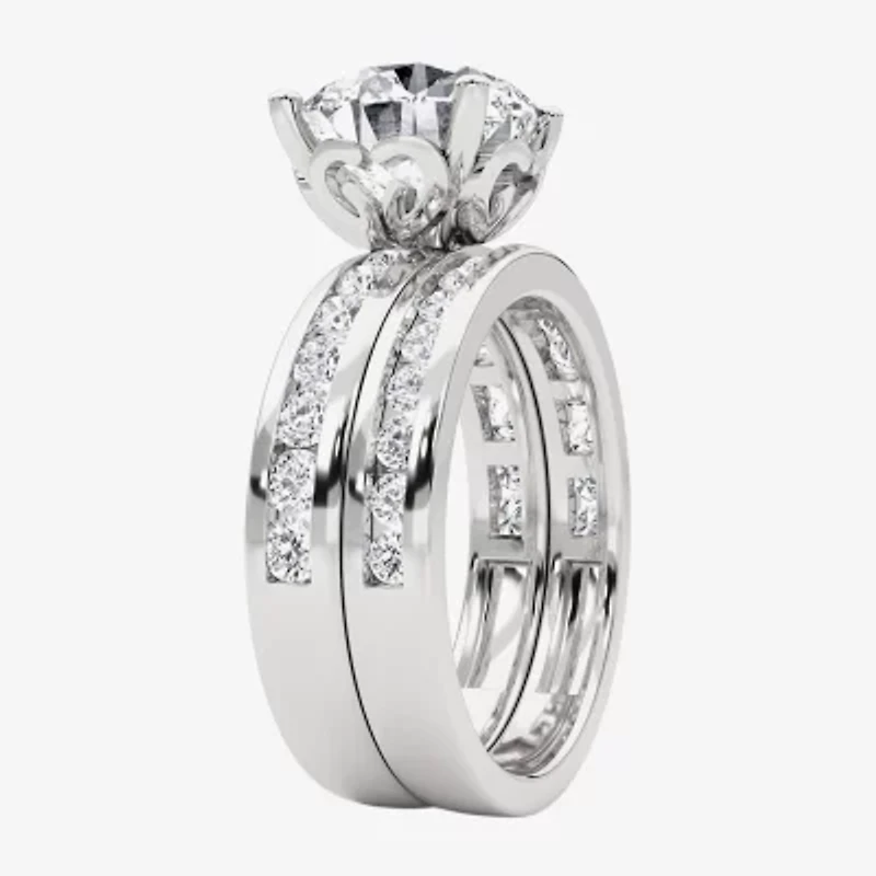 Grown Gorgeous Vs2, F Womens 4 1/4 CT. T.W. Lab White Diamond 14K Gold or Platinum Round Side Stone Bridal Set