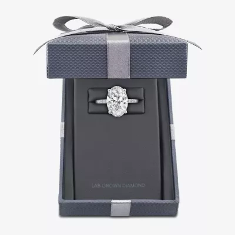 Grown Gorgeous (F, Vs2) Womens 4 7/8 Ct. T.W. Lab White Diamond 14K Gold or Platinum Oval Side Stone Engagement Ring