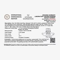 Grown Gorgeous F, Vs2 Womens 3 1/2 CT. T.W Lab White Diamond 14K Gold or Platinum Radiant-cut Engagement Ring