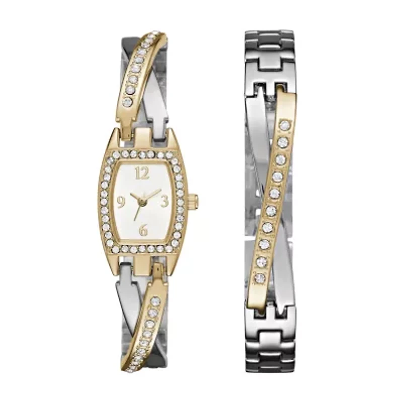 Geneva Womens Two-Tone Bangle Watch Boxed Set