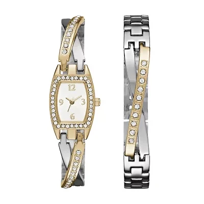 Geneva Womens Two-Tone Bangle Watch Boxed Set