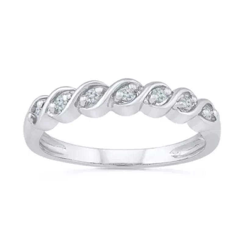 Womens 2MM 1/ CT. T.W. Natural White Diamond Sterling Silver Band