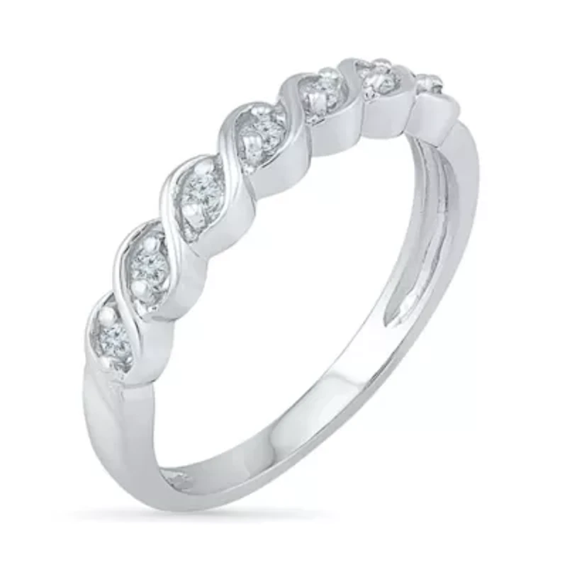 Womens 2MM 1/ CT. T.W. Natural White Diamond Sterling Silver Band
