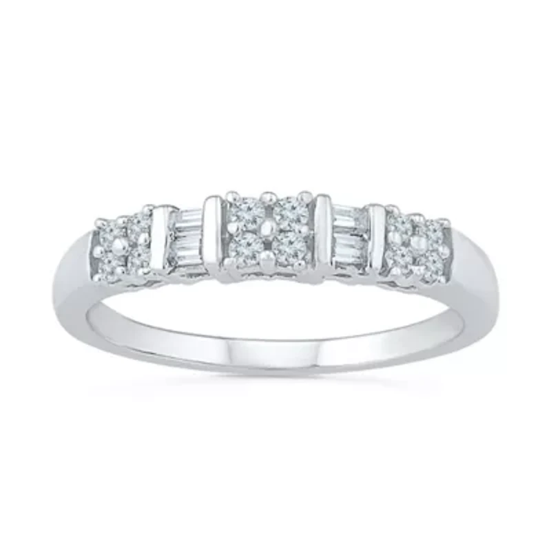 Womens 2MM 1/4 CT. T.W. Natural White Diamond Sterling Silver Band