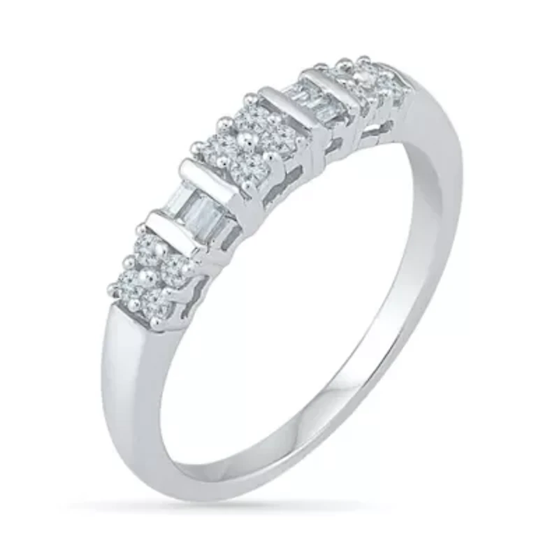 Womens 2MM 1/4 CT. T.W. Natural White Diamond Sterling Silver Band