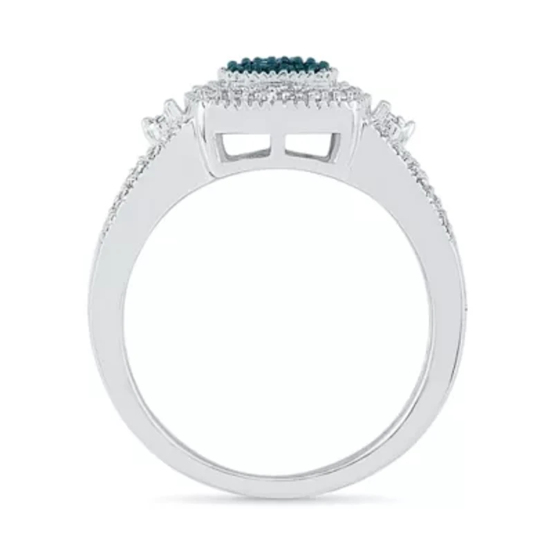 Womens Diamond Accent Natural Blue Sterling Silver Halo Cocktail Ring