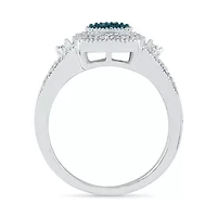 Womens Diamond Accent Natural Blue Sterling Silver Halo Cocktail Ring
