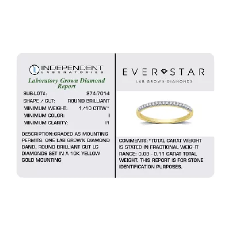 (H-I / I1) Womens 1/10 CT. T.W. Lab Grown White Diamond 10K Gold Wedding Band