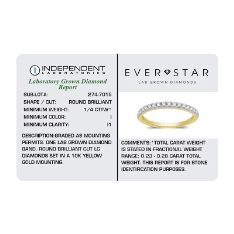 (H-I / I1) Womens 1/4 CT. T.W. Lab Grown White Diamond 10K Gold Wedding Band