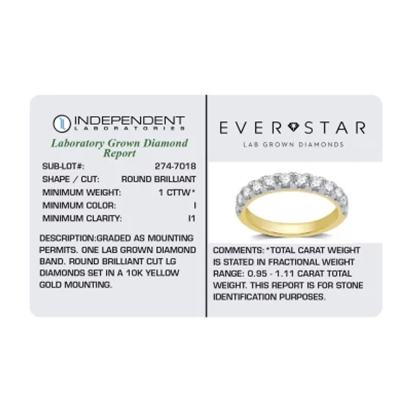 (H-I / I1) Womens 3MM 1 CT. T.W. Lab Grown White Diamond 10K Gold Wedding Band