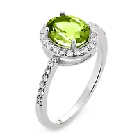 Womens Genuine Green Peridot Sterling Silver Oval Halo Cocktail Ring