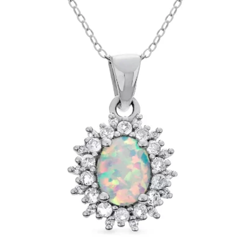 Womens Lab Created White Opal Sterling Silver 18 Inch Pendant Necklace