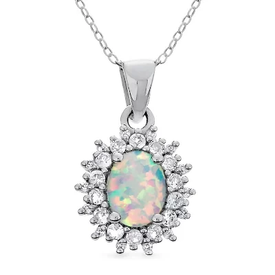 Womens Lab Created White Opal Sterling Silver 18 Inch Pendant Necklace