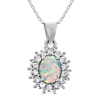 Womens Lab Created White Opal Sterling Silver 18 Inch Pendant Necklace