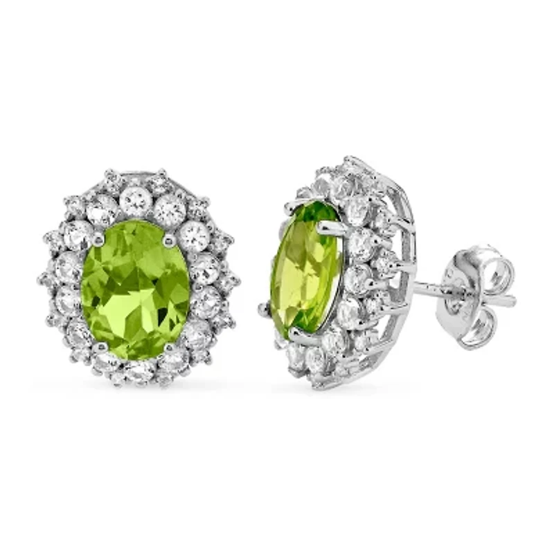 Genuine Green Peridot Sterling Silver 12.7mm Oval Stud Earrings